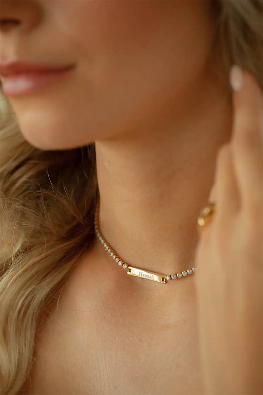 Diamond Engraved Bar Necklace
