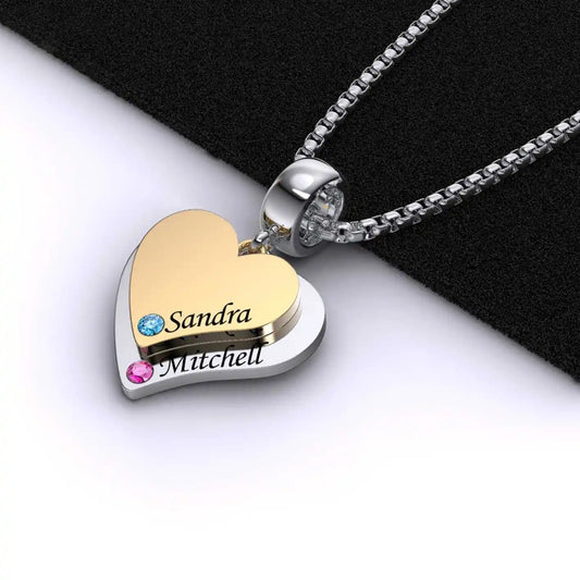 2 Name Stainless Steel Birthstone Heart Necklace