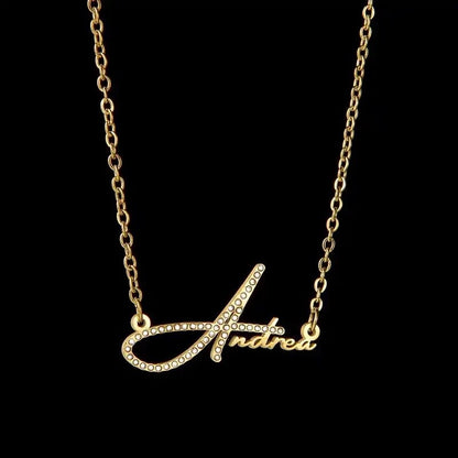 Initial letter Diamond Stainless Steel Name Necklace